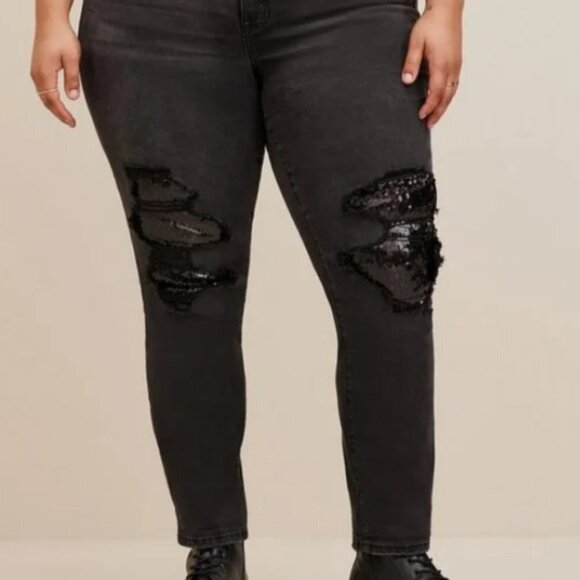 Torrid Boyfriend Straight Vintage Stretch Mid-Rise Sequin Backed Jean new - Picture 3 of 16